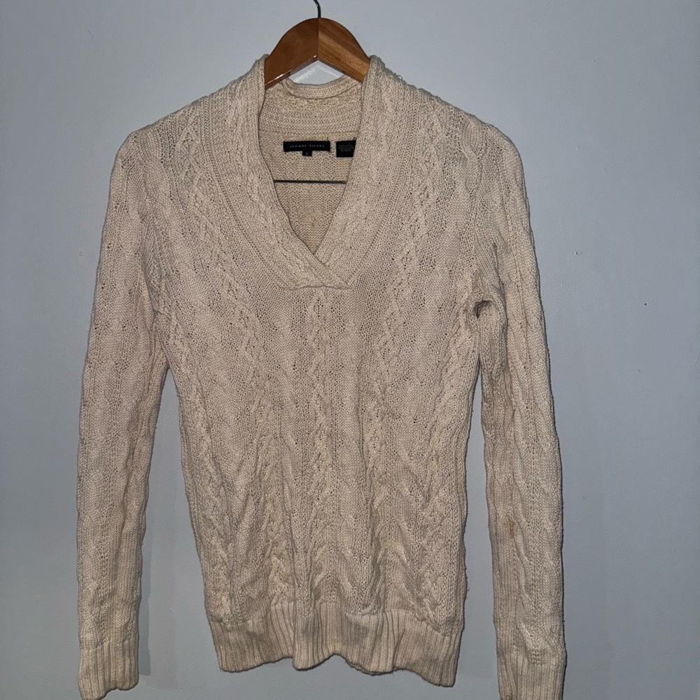 JEANNE PIERRE Cream V-Neck Sweater